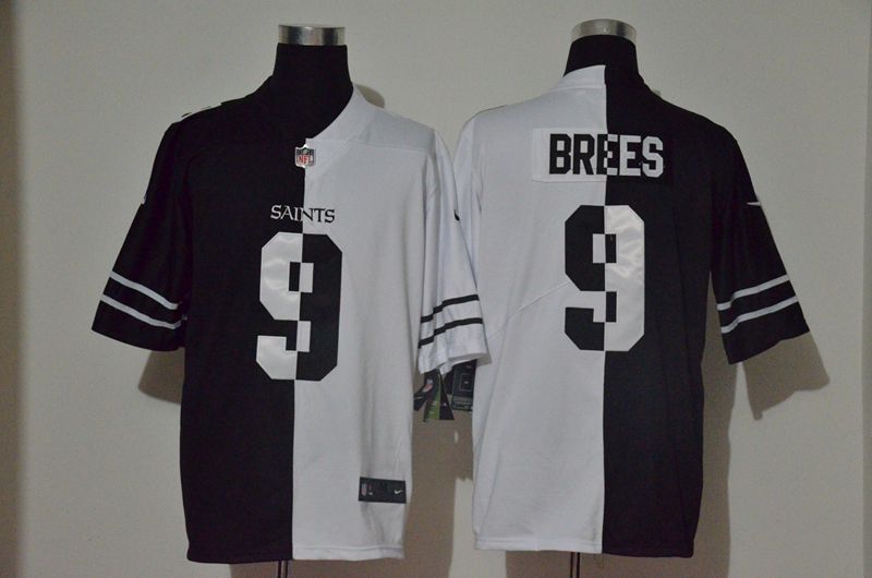 Men New Orleans Saints 9 Brees Black white Half version 2020 Nike NFL Jerseys